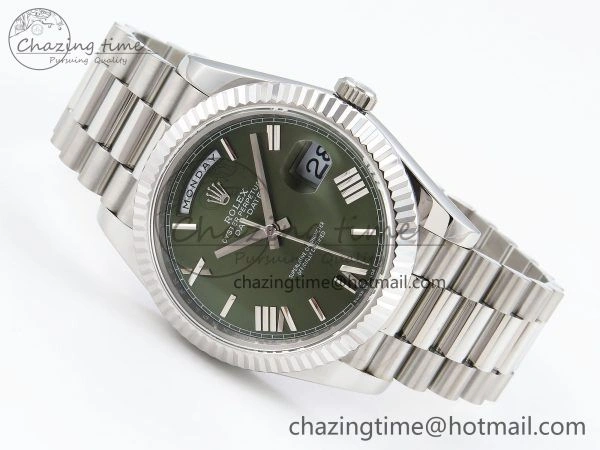 DayDate 40 SS JDF 904L Steel Green Roman Dial on President Bracelet VR3255 V3 (Gain Weight)