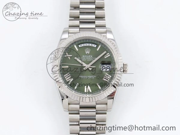 DayDate 40 SS JDF 904L Steel Green Roman Dial on President Bracelet VR3255 V3 (Gain Weight)