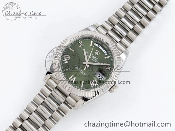 DayDate 40 SS JDF 904L Steel Green Roman Dial on President Bracelet VR3255 V3 (Gain Weight)