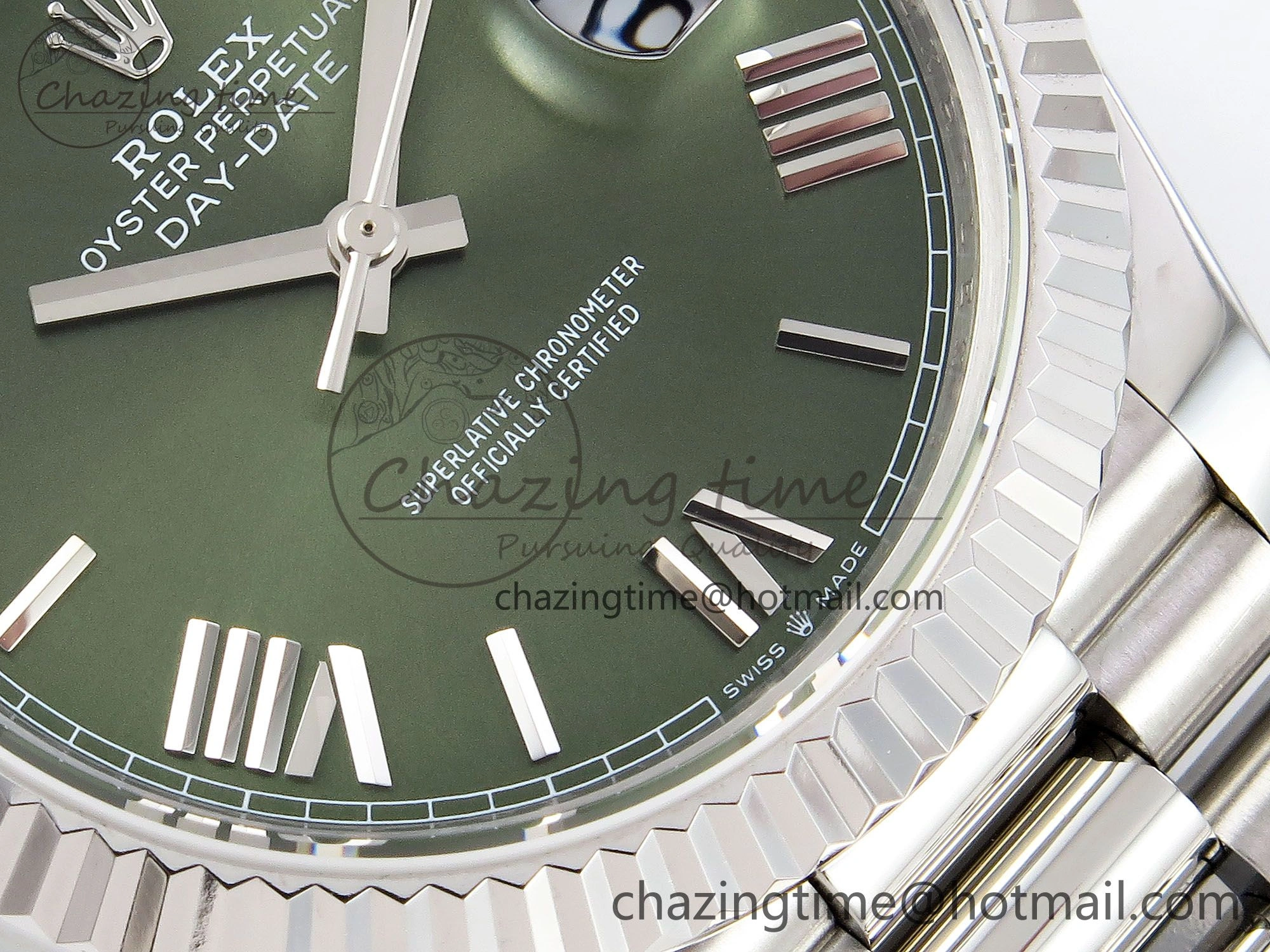 DayDate 40 SS JDF 904L Steel Green Roman Dial on President Bracelet VR3255 V3 (Gain Weight)