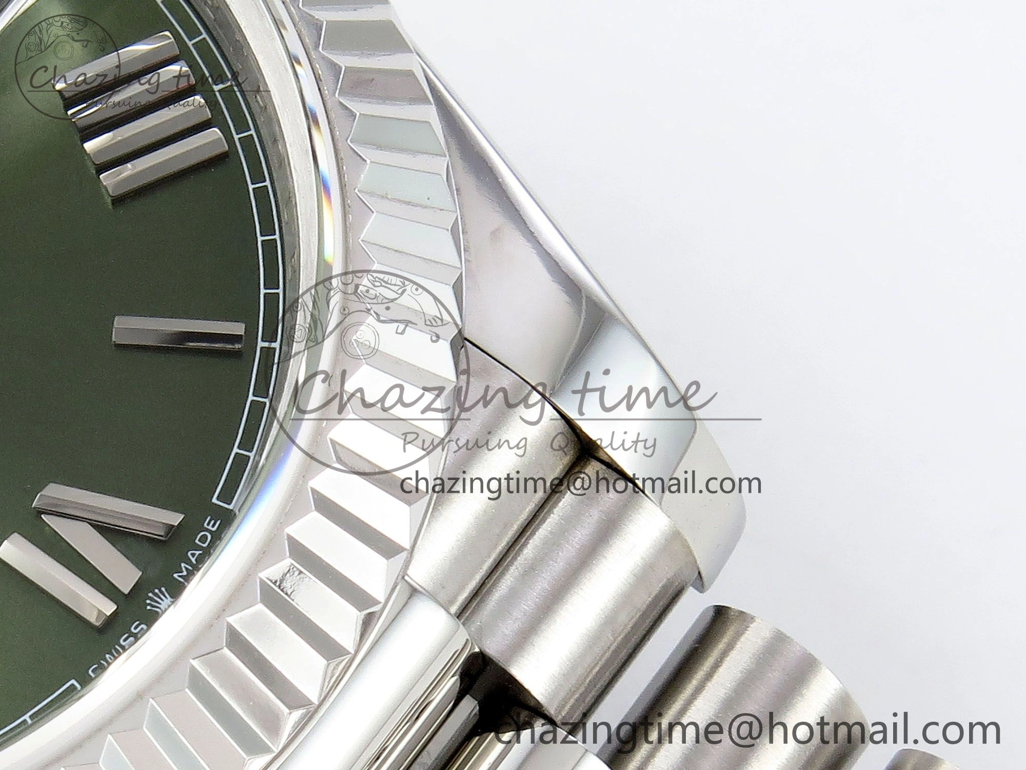 DayDate 40 SS JDF 904L Steel Green Roman Dial on President Bracelet VR3255 V3 (Gain Weight)