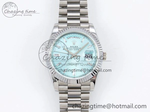 DayDate 40 SS JDF 904L Steel Ice Blue Crystal Dial on President Bracelet VR3255 V3 (Gain Weight)