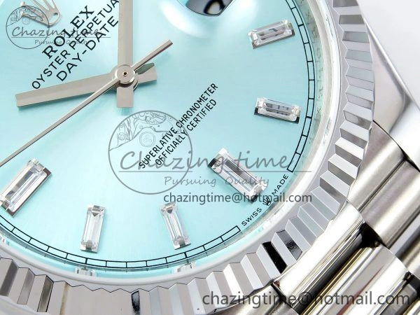 DayDate 40 SS JDF 904L Steel Ice Blue Crystal Dial on President Bracelet VR3255 V3 (Gain Weight)