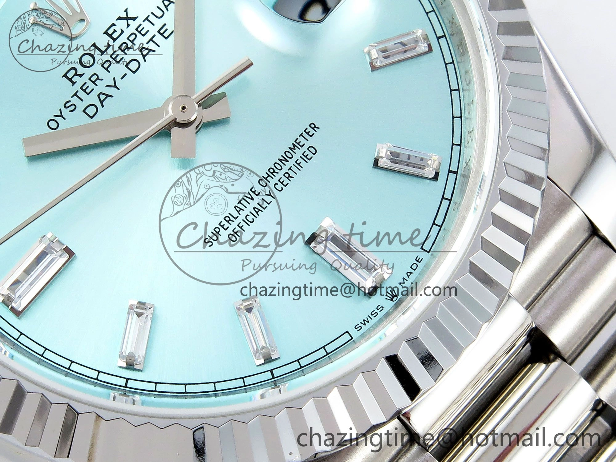 DayDate 40 SS JDF 904L Steel Ice Blue Crystal Dial on President Bracelet VR3255 V3 (Gain Weight)