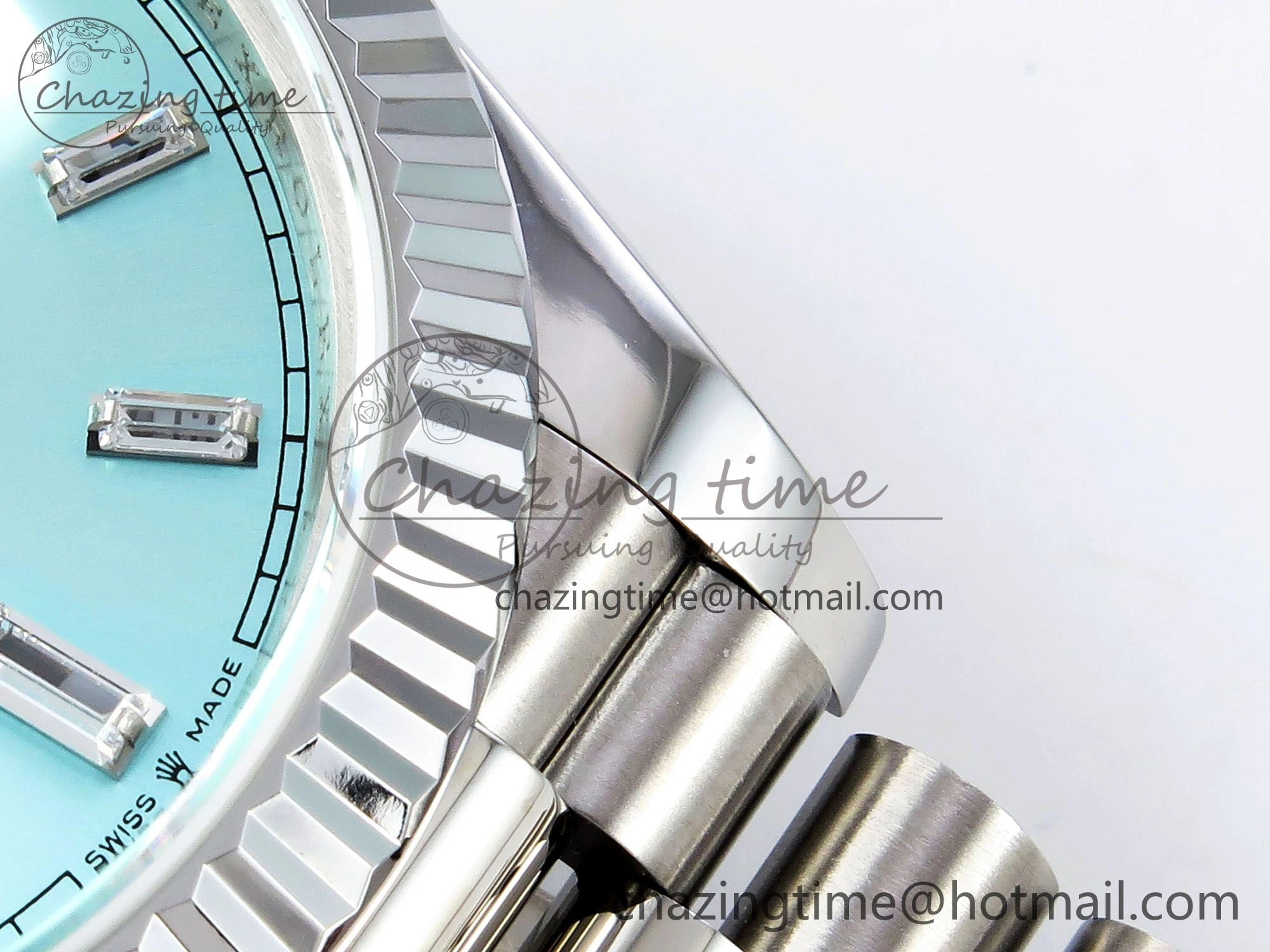 DayDate 40 SS JDF 904L Steel Ice Blue Crystal Dial on President Bracelet VR3255 V3 (Gain Weight)
