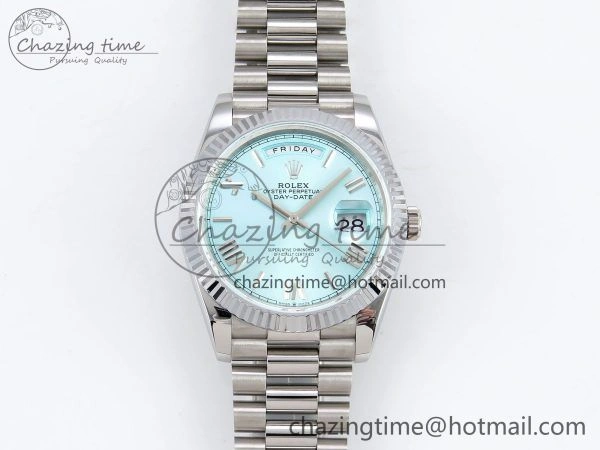 DayDate 40 SS JDF 904L Steel Ice Blue Roman Dial on President Bracelet VR3255 V3 (Gain Weight)