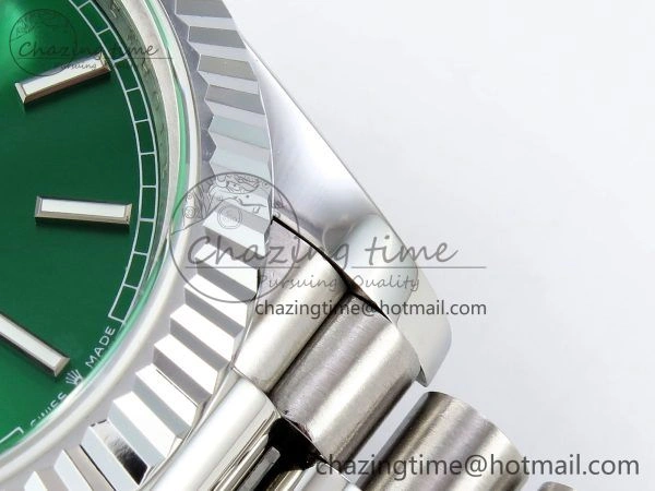 DayDate 40 SS JDF 904L Steel Light Green Stick Dial on President Bracelet VR3255 V3 (Gain Weight)