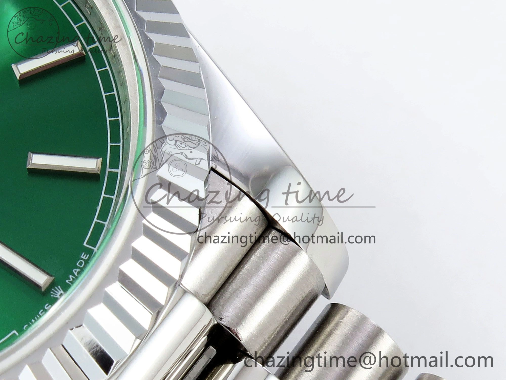 DayDate 40 SS JDF 904L Steel Light Green Stick Dial on President Bracelet VR3255 V3 (Gain Weight)