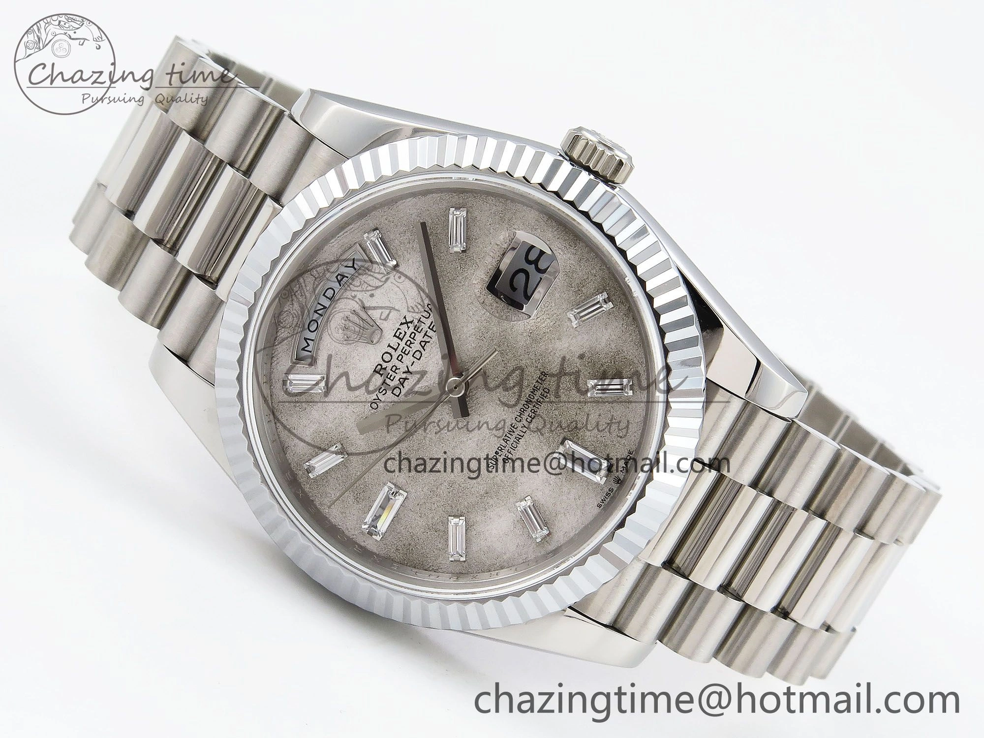 DayDate 40 SS JDF 904L Steel Moon Crystal Dial on President Bracelet VR3255 V3 (Gain Weight)