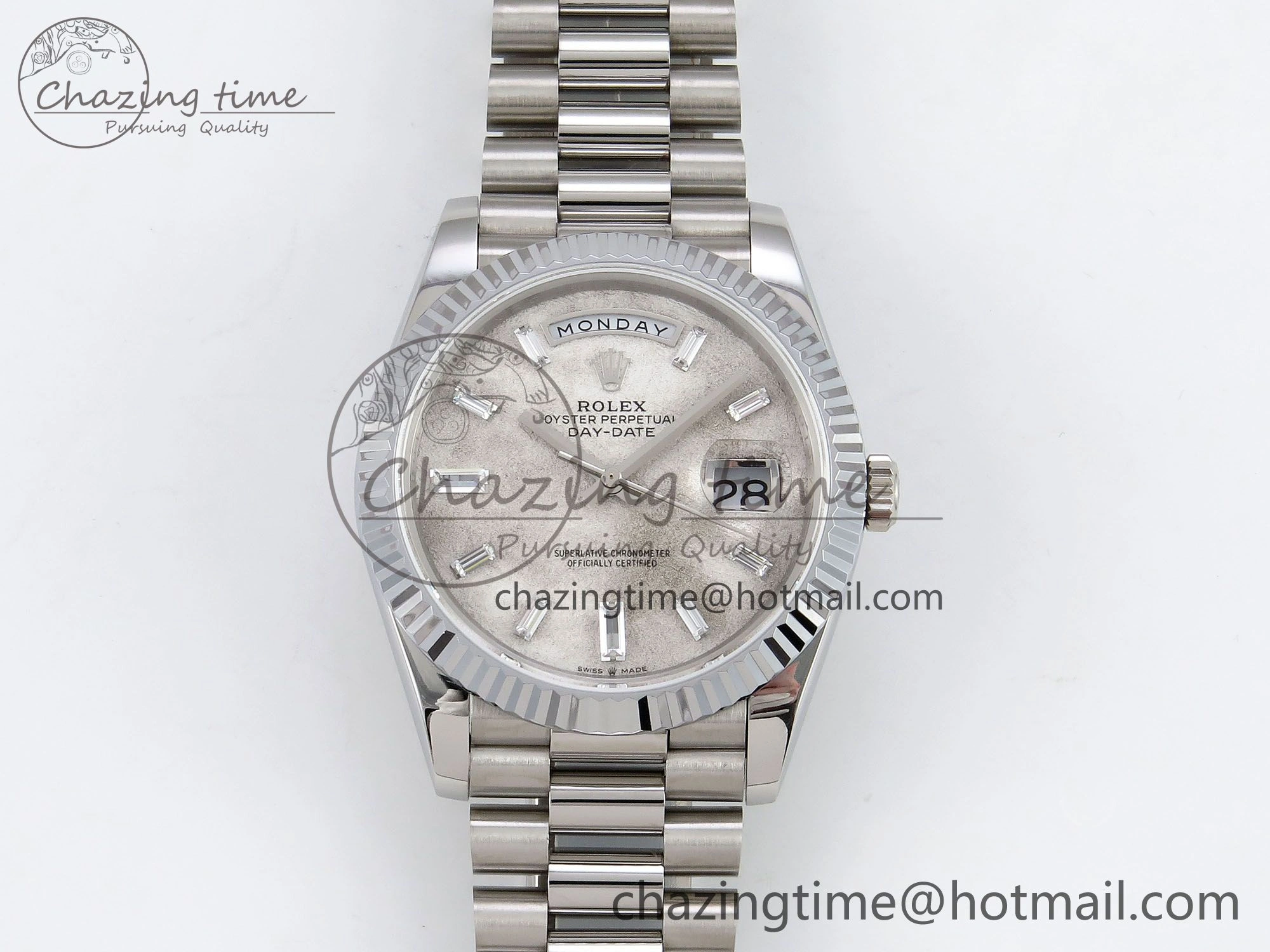 DayDate 40 SS JDF 904L Steel Moon Crystal Dial on President Bracelet VR3255 V3 (Gain Weight)