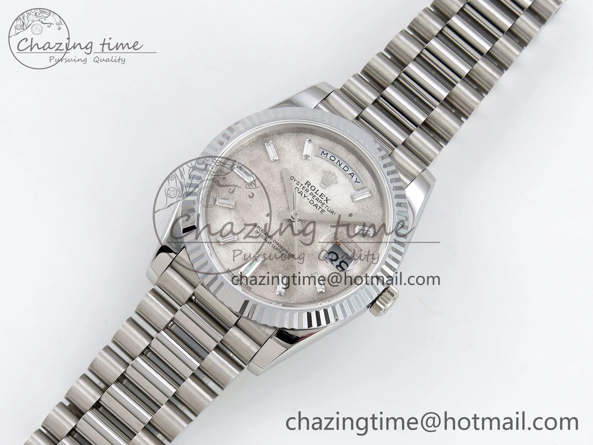 DayDate 40 SS JDF 904L Steel Moon Crystal Dial on President Bracelet VR3255 V3 (Gain Weight)