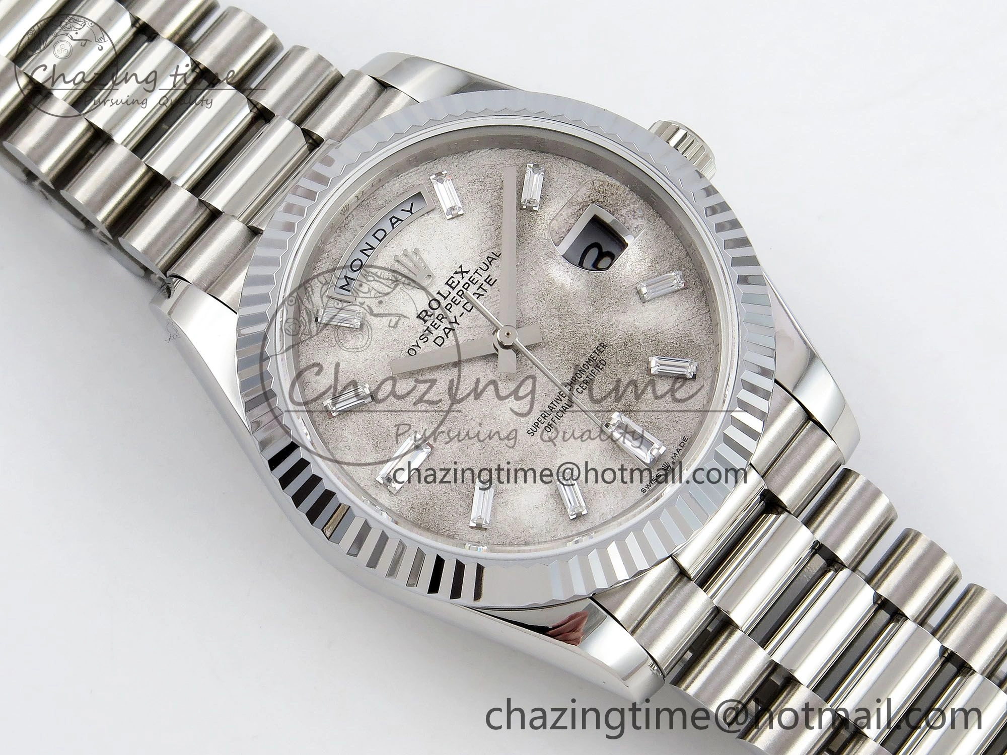 DayDate 40 SS JDF 904L Steel Moon Crystal Dial on President Bracelet VR3255 V3 (Gain Weight)