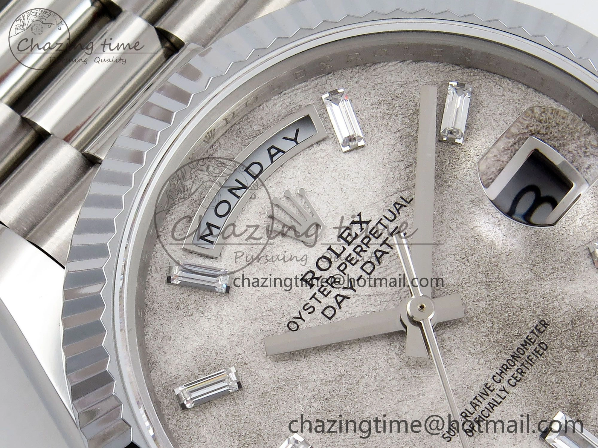 DayDate 40 SS JDF 904L Steel Moon Crystal Dial on President Bracelet VR3255 V3 (Gain Weight)