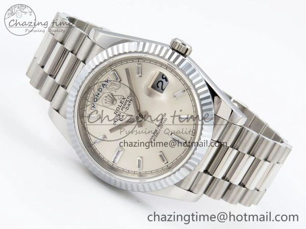 DayDate 40 SS JDF 904L Steel Silver Crystal Dial on President Bracelet VR3255 V3 (Gain Weight)
