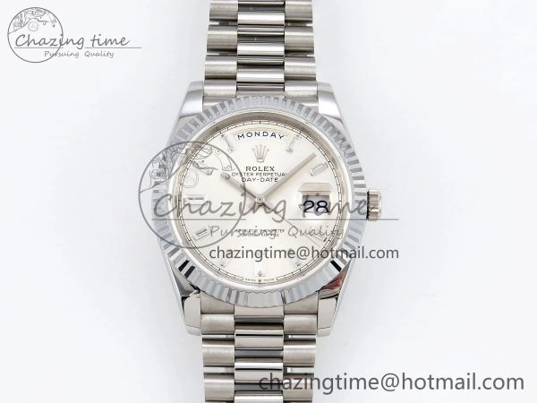 DayDate 40 SS JDF 904L Steel Silver Crystal Dial on President Bracelet VR3255 V3 (Gain Weight)