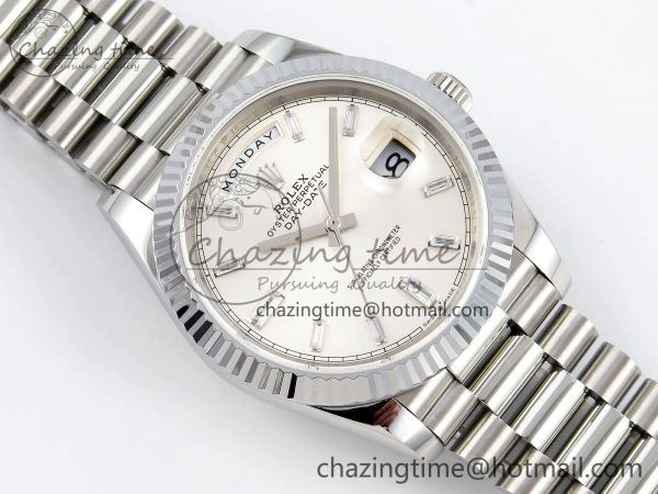 DayDate 40 SS JDF 904L Steel Silver Crystal Dial on President Bracelet VR3255 V3 (Gain Weight)