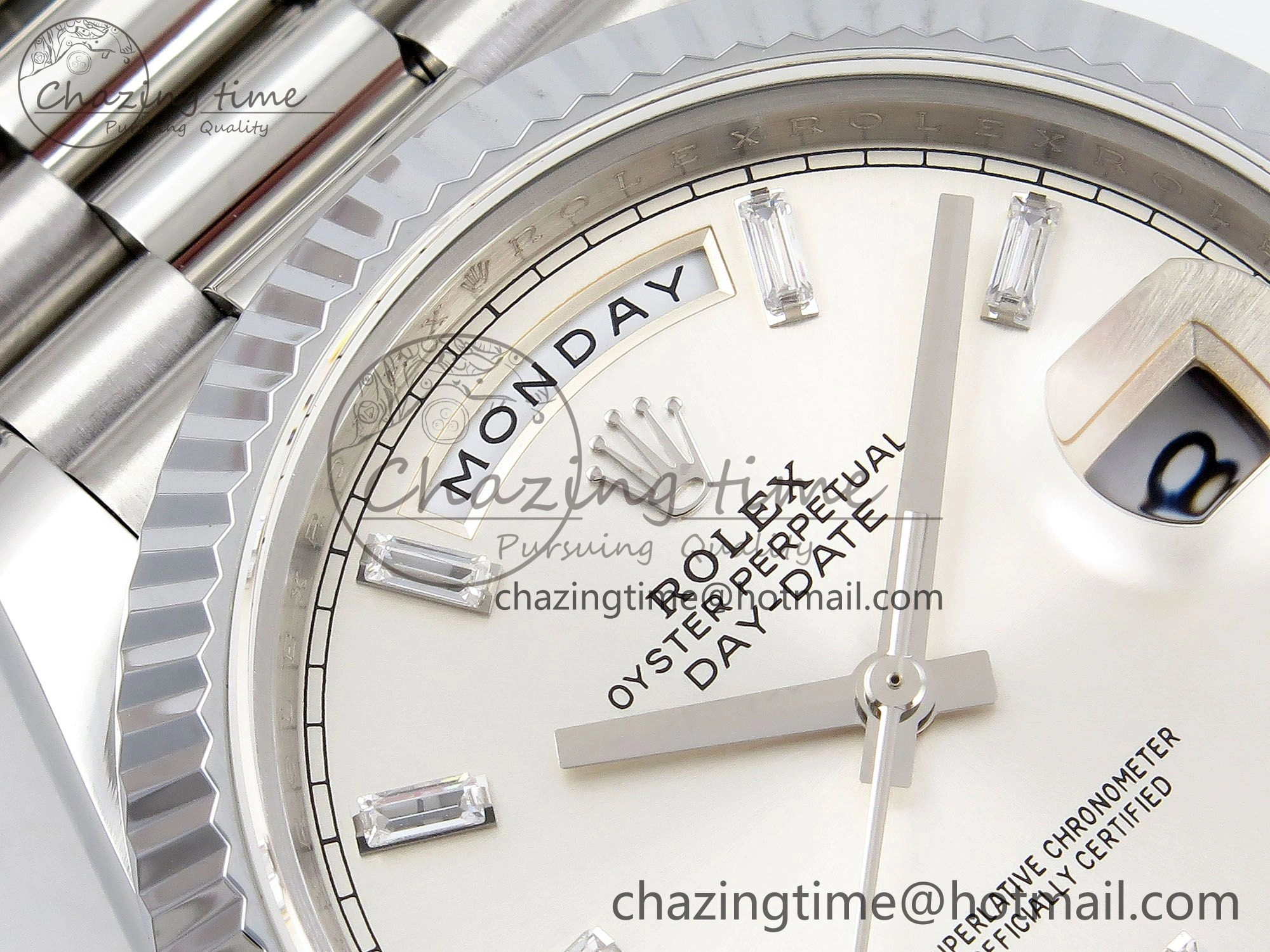 DayDate 40 SS JDF 904L Steel Silver Crystal Dial on President Bracelet VR3255 V3 (Gain Weight)