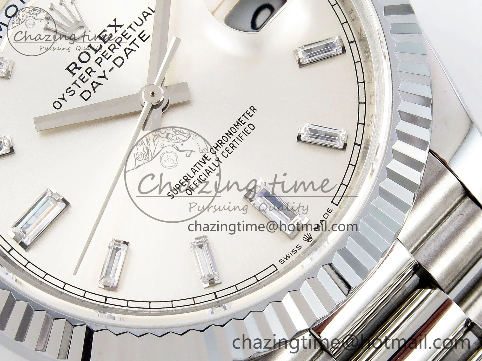DayDate 40 SS JDF 904L Steel Silver Crystal Dial on President Bracelet VR3255 V3 (Gain Weight)
