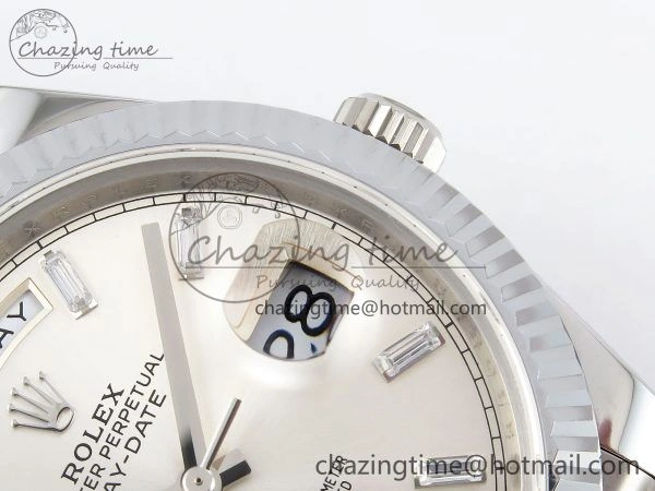 DayDate 40 SS JDF 904L Steel Silver Crystal Dial on President Bracelet VR3255 V3 (Gain Weight)