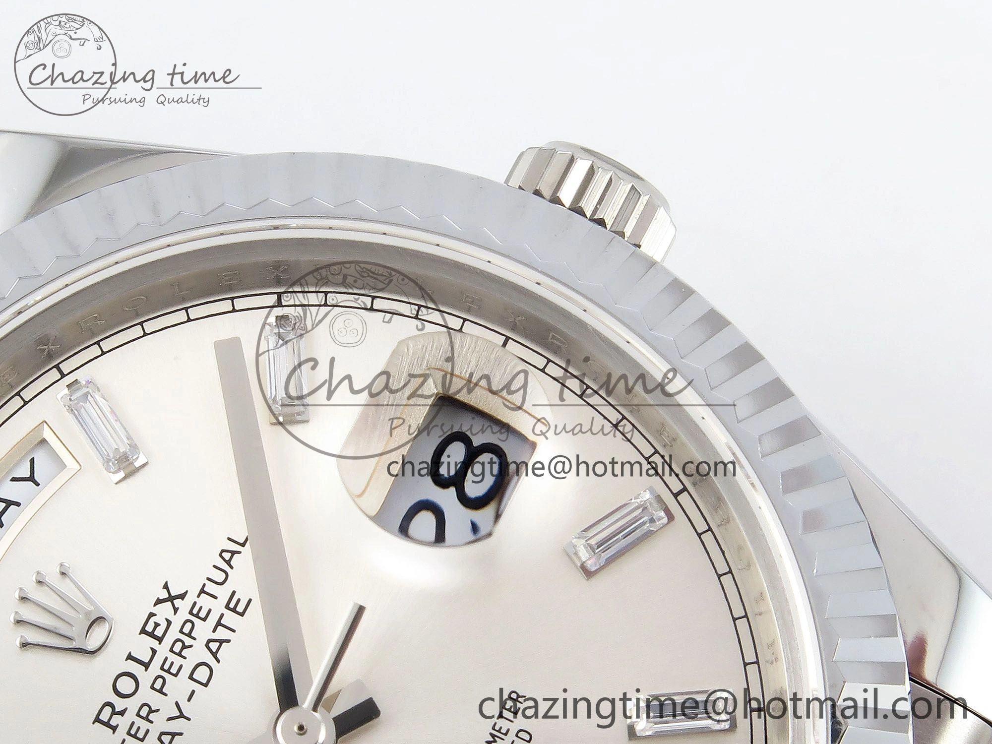 DayDate 40 SS JDF 904L Steel Silver Crystal Dial on President Bracelet VR3255 V3 (Gain Weight)