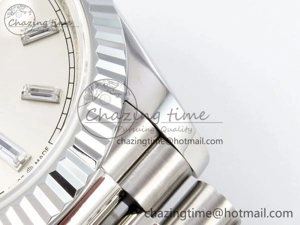 DayDate 40 SS JDF 904L Steel Silver Crystal Dial on President Bracelet VR3255 V3 (Gain Weight)