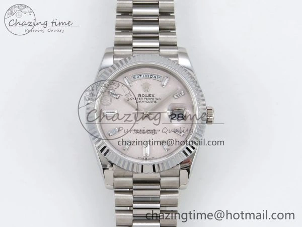 DayDate 40 SS JDF 904L Steel Silver Moon Crystal Dial on President Bracelet VR3255 V3 (Gain Weight)