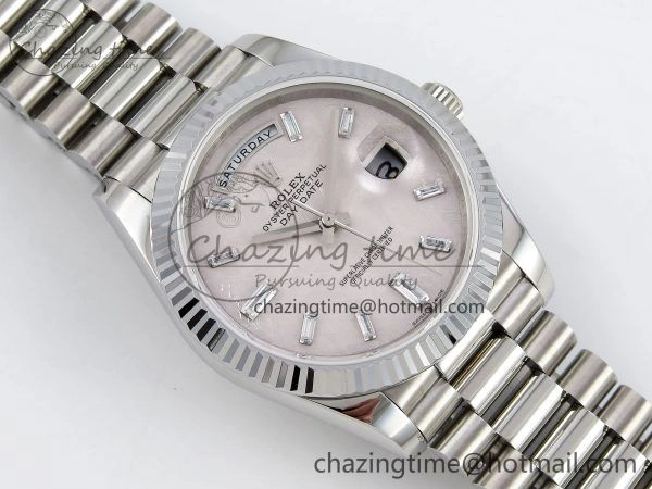 DayDate 40 SS JDF 904L Steel Silver Moon Crystal Dial on President Bracelet VR3255 V3 (Gain Weight)