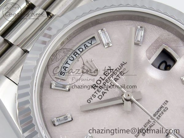 DayDate 40 SS JDF 904L Steel Silver Moon Crystal Dial on President Bracelet VR3255 V3 (Gain Weight)