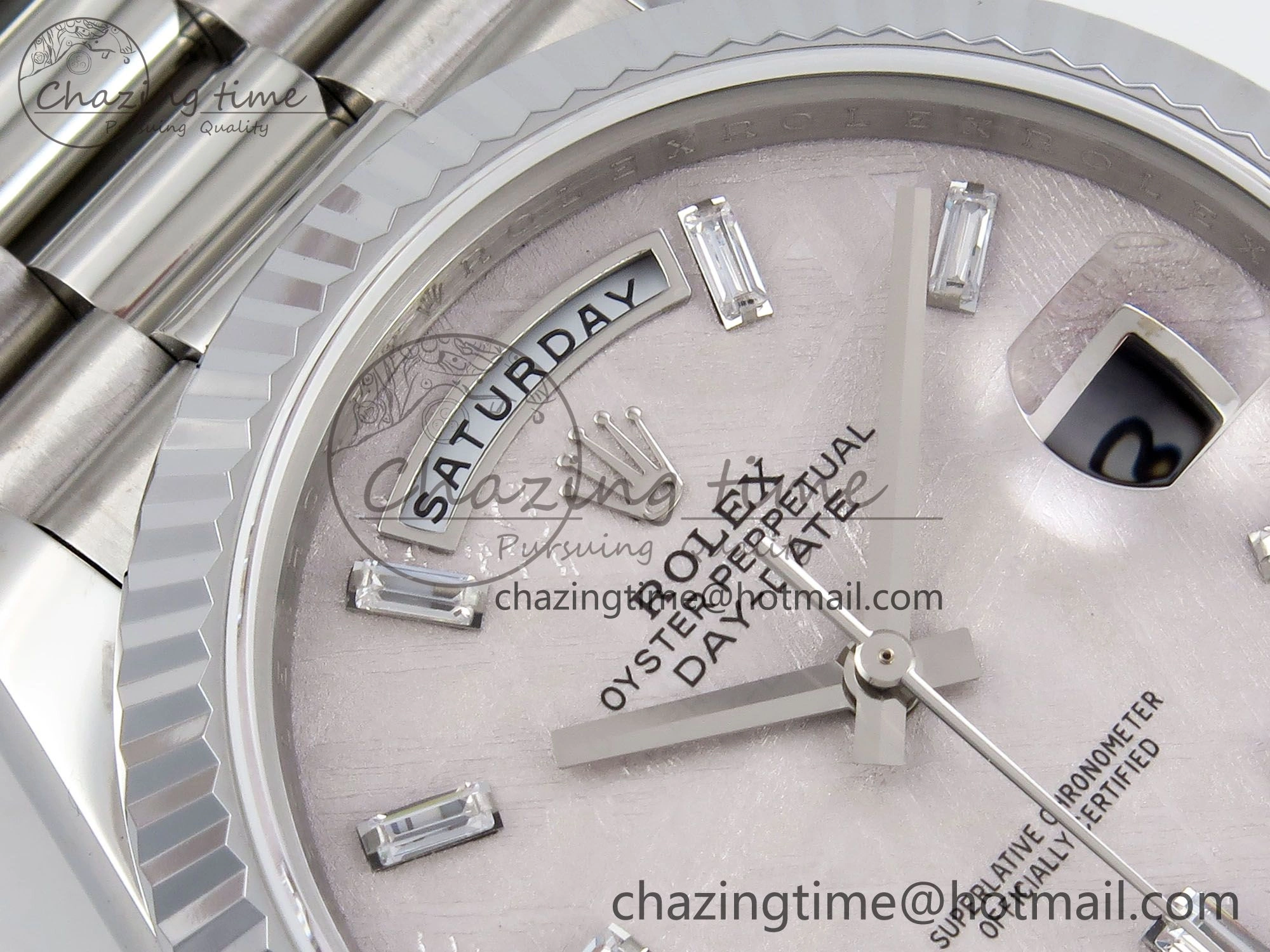 DayDate 40 SS JDF 904L Steel Silver Moon Crystal Dial on President Bracelet VR3255 V3 (Gain Weight)