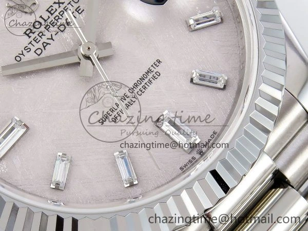 DayDate 40 SS JDF 904L Steel Silver Moon Crystal Dial on President Bracelet VR3255 V3 (Gain Weight)