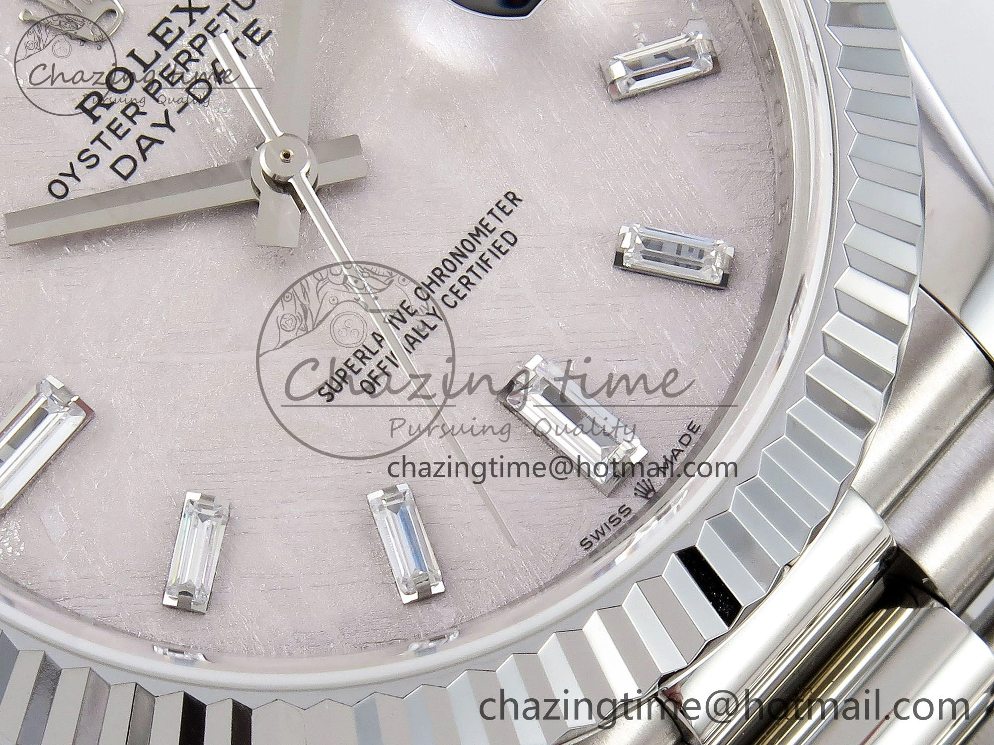 DayDate 40 SS JDF 904L Steel Silver Moon Crystal Dial on President Bracelet VR3255 V3 (Gain Weight)