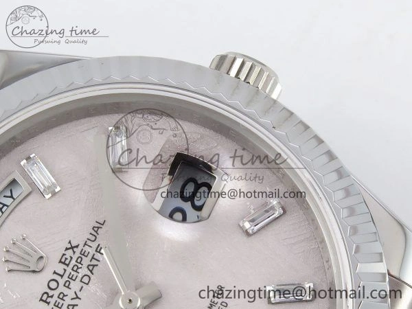 DayDate 40 SS JDF 904L Steel Silver Moon Crystal Dial on President Bracelet VR3255 V3 (Gain Weight)