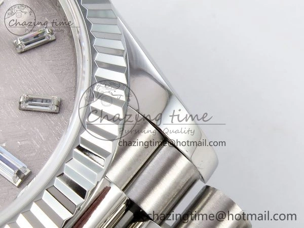 DayDate 40 SS JDF 904L Steel Silver Moon Crystal Dial on President Bracelet VR3255 V3 (Gain Weight)
