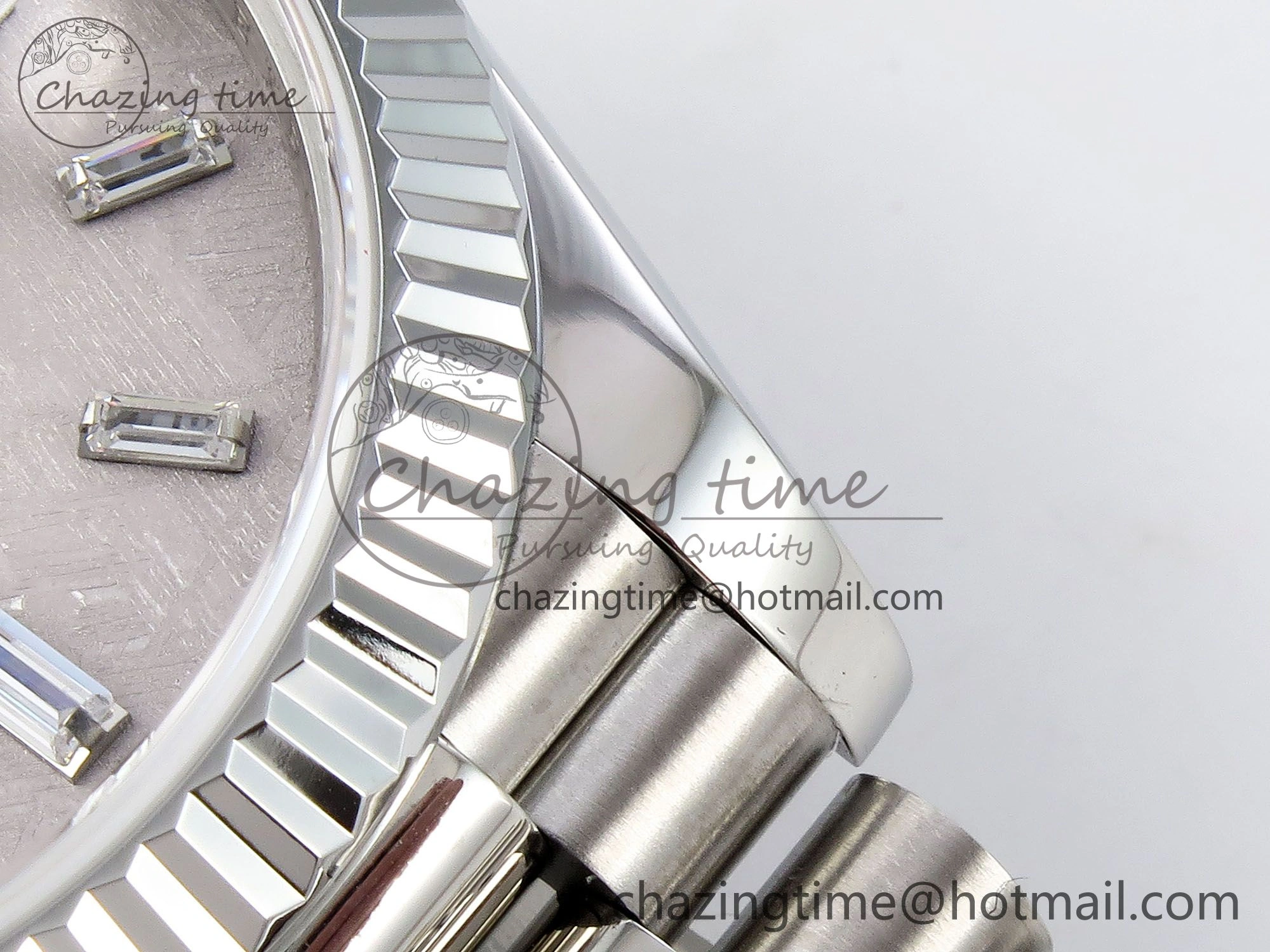DayDate 40 SS JDF 904L Steel Silver Moon Crystal Dial on President Bracelet VR3255 V3 (Gain Weight)