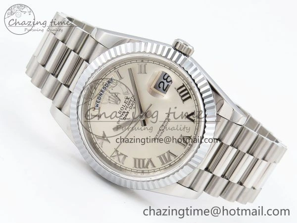 DayDate 40 SS JDF 904L Steel Silver Roman Dial on President Bracelet VR3255 V3 (Gain Weight)
