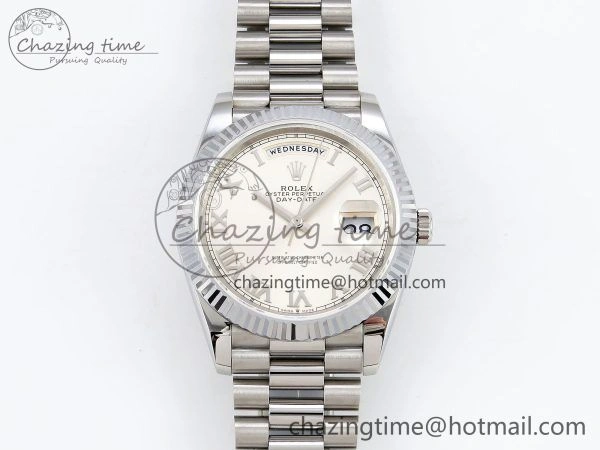 DayDate 40 SS JDF 904L Steel Silver Roman Dial on President Bracelet VR3255 V3 (Gain Weight)