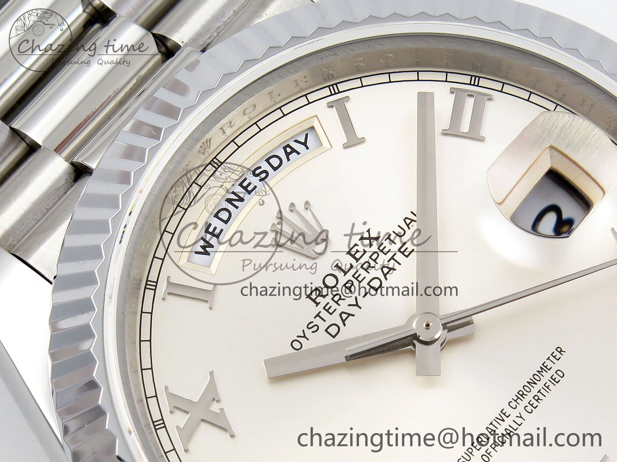 DayDate 40 SS JDF 904L Steel Silver Roman Dial on President Bracelet VR3255 V3 (Gain Weight)