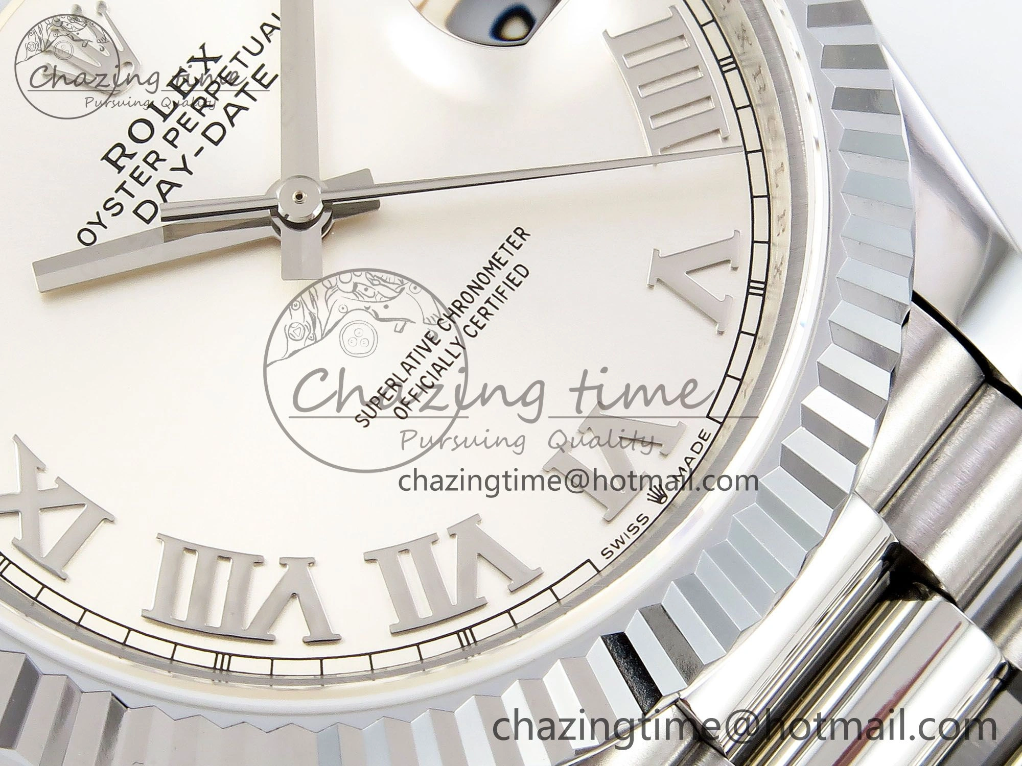 DayDate 40 SS JDF 904L Steel Silver Roman Dial on President Bracelet VR3255 V3 (Gain Weight)