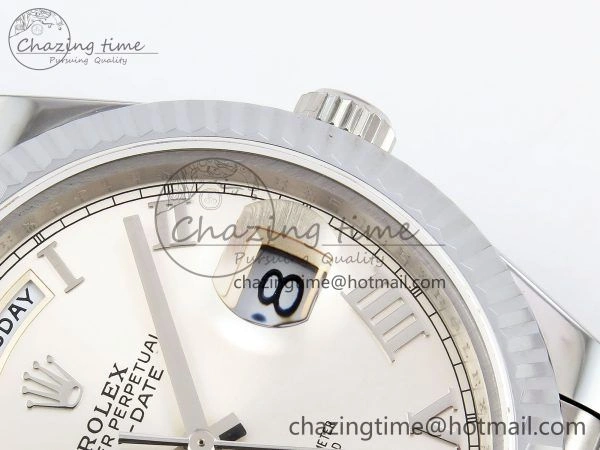 DayDate 40 SS JDF 904L Steel Silver Roman Dial on President Bracelet VR3255 V3 (Gain Weight)