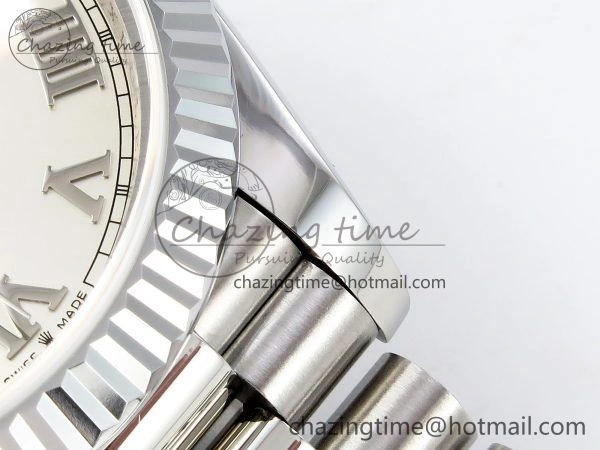 DayDate 40 SS JDF 904L Steel Silver Roman Dial on President Bracelet VR3255 V3 (Gain Weight)