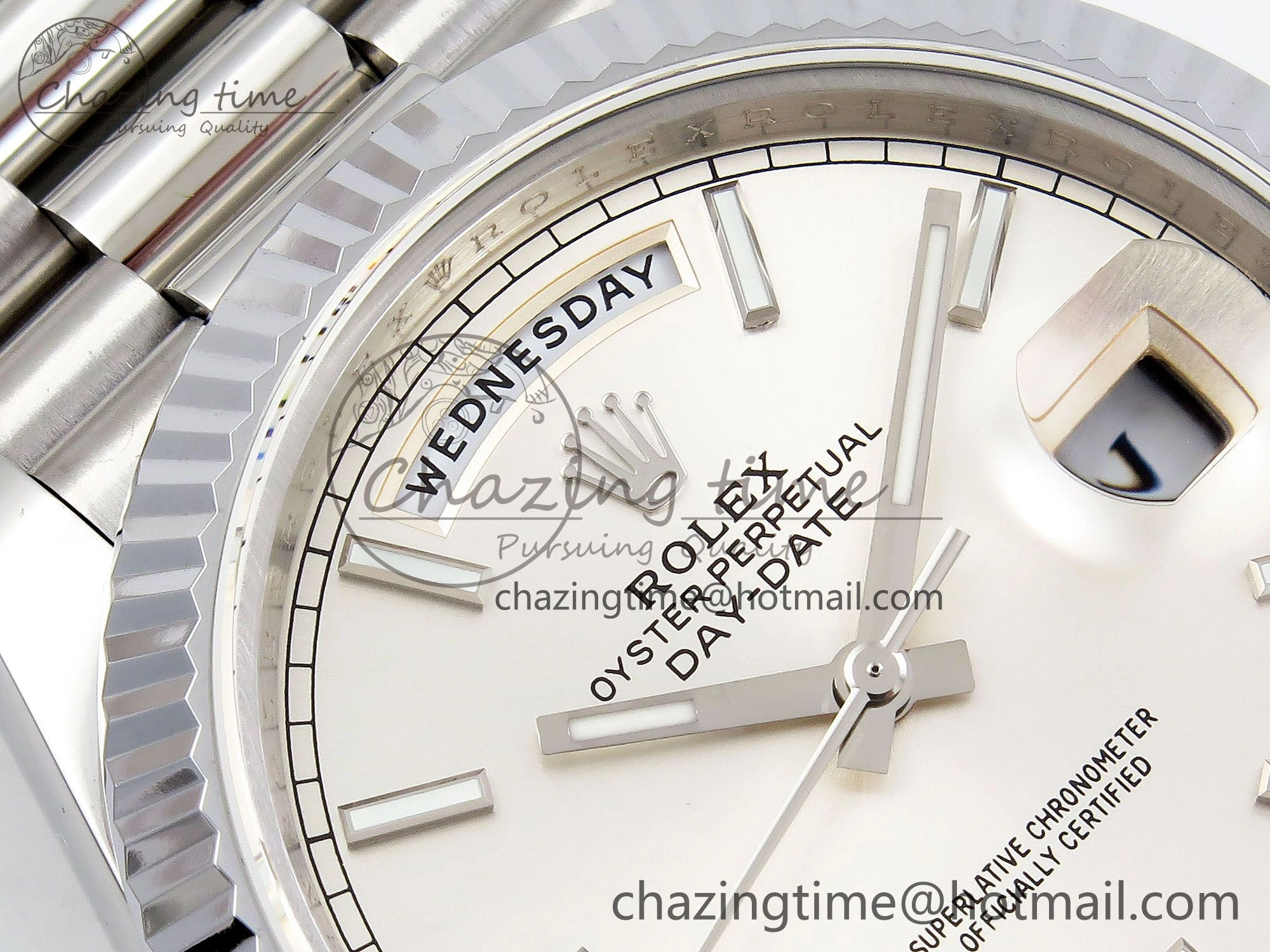 DayDate 40 SS JDF 904L Steel Silver Stick Dial on President Bracelet VR3255 V3 (Gain Weight)