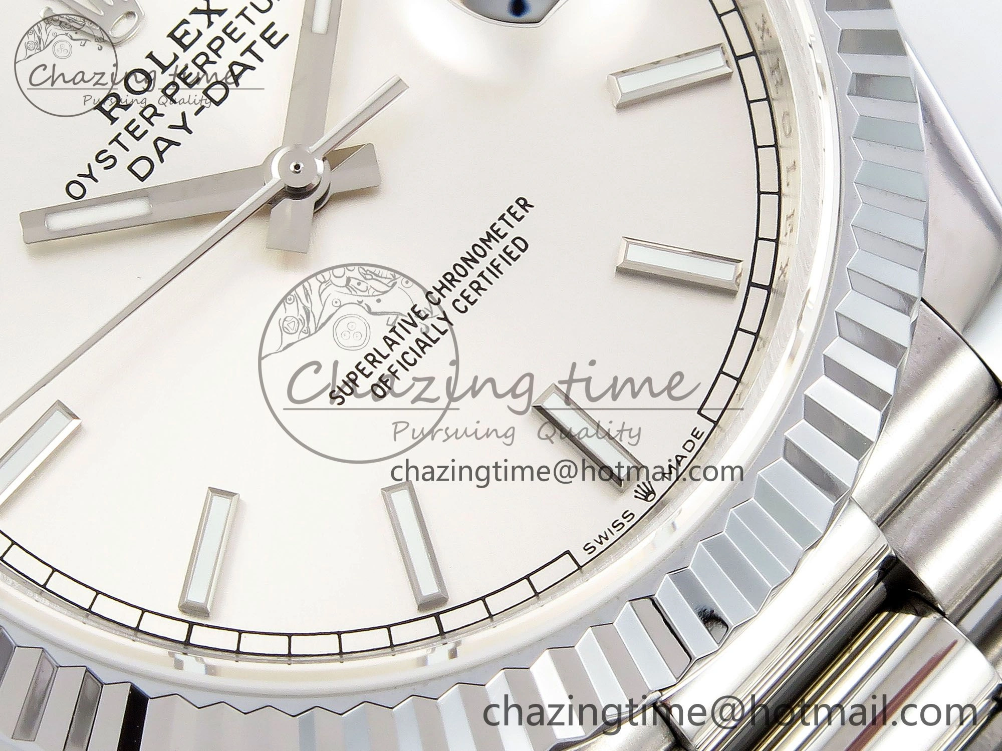 DayDate 40 SS JDF 904L Steel Silver Stick Dial on President Bracelet VR3255 V3 (Gain Weight)