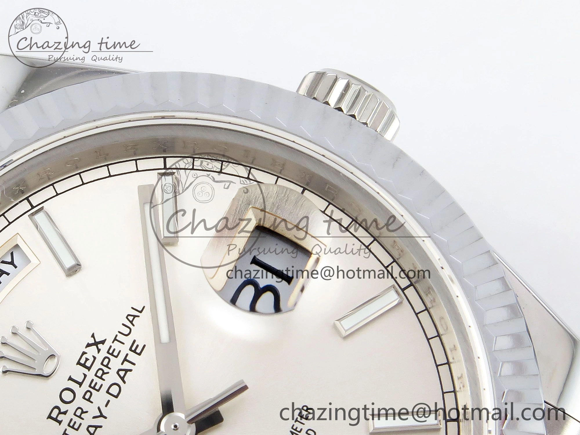 DayDate 40 SS JDF 904L Steel Silver Stick Dial on President Bracelet VR3255 V3 (Gain Weight)