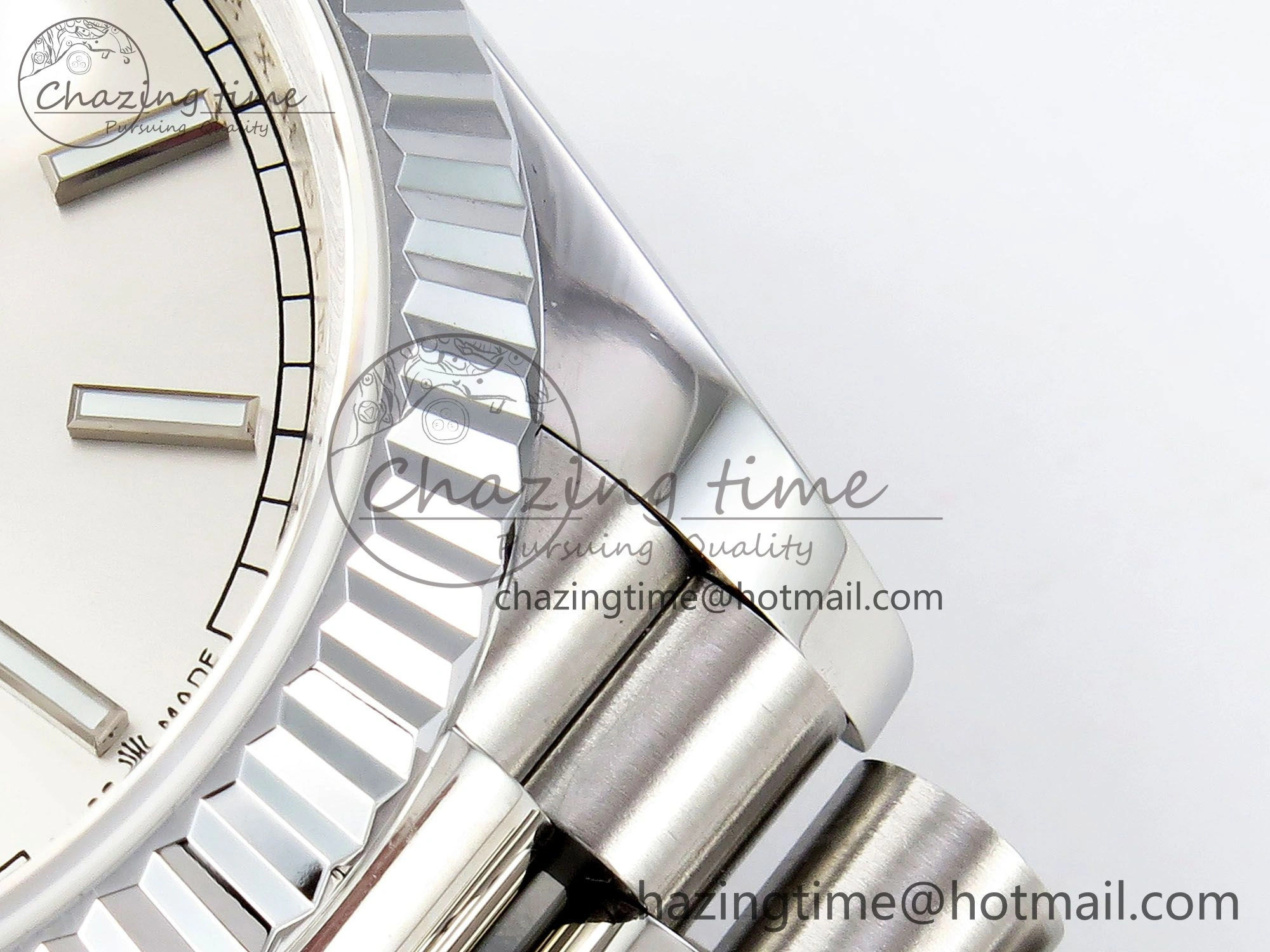 DayDate 40 SS JDF 904L Steel Silver Stick Dial on President Bracelet VR3255 V3 (Gain Weight)