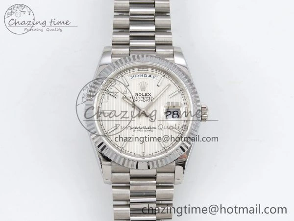 DayDate 40 SS JDF 904L Steel Silver Textured Stick Dial on President Bracelet VR3255 V3 (Gain Weight)