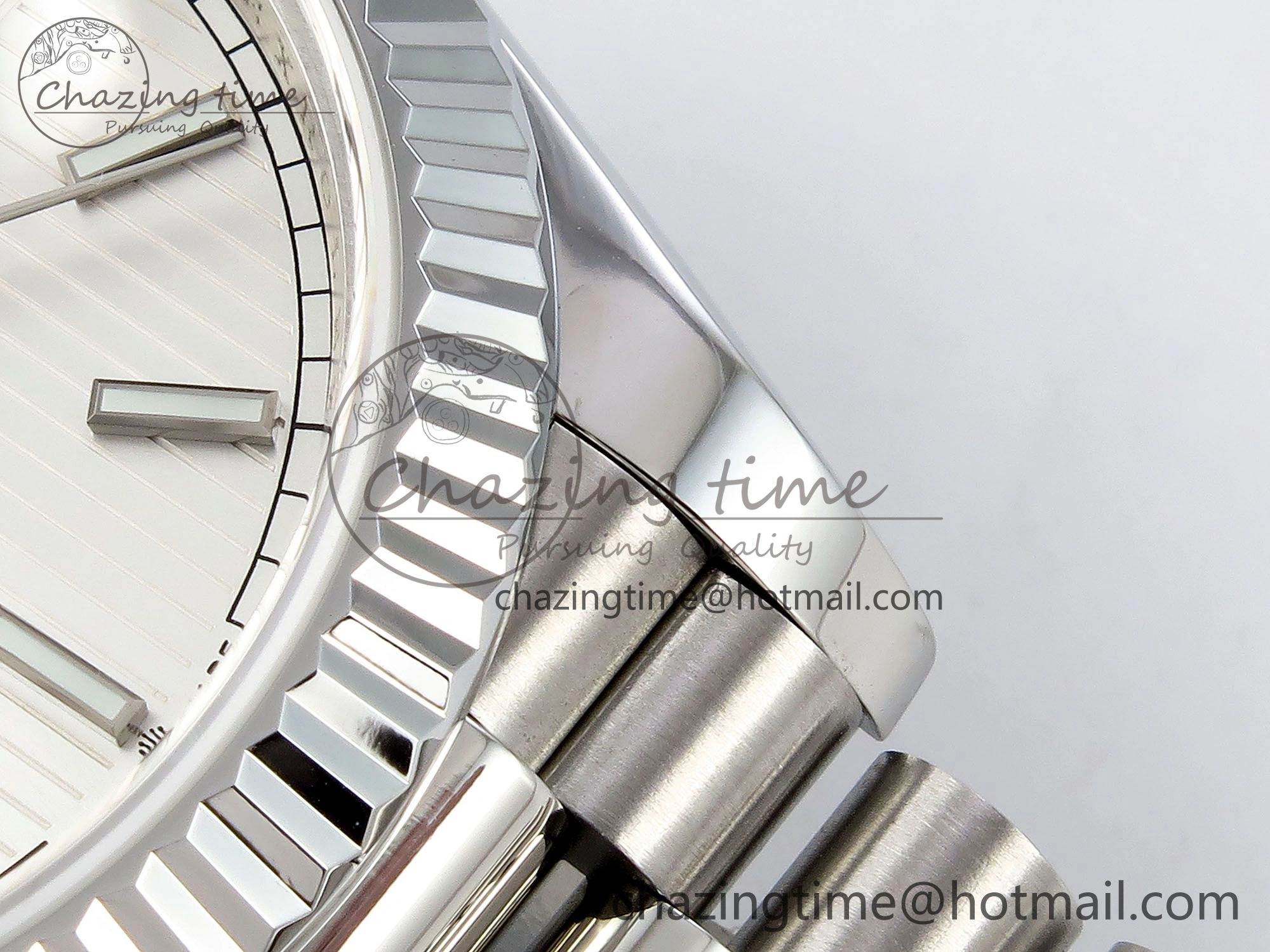 DayDate 40 SS JDF 904L Steel Silver Textured Stick Dial on President Bracelet VR3255 V3 (Gain Weight)