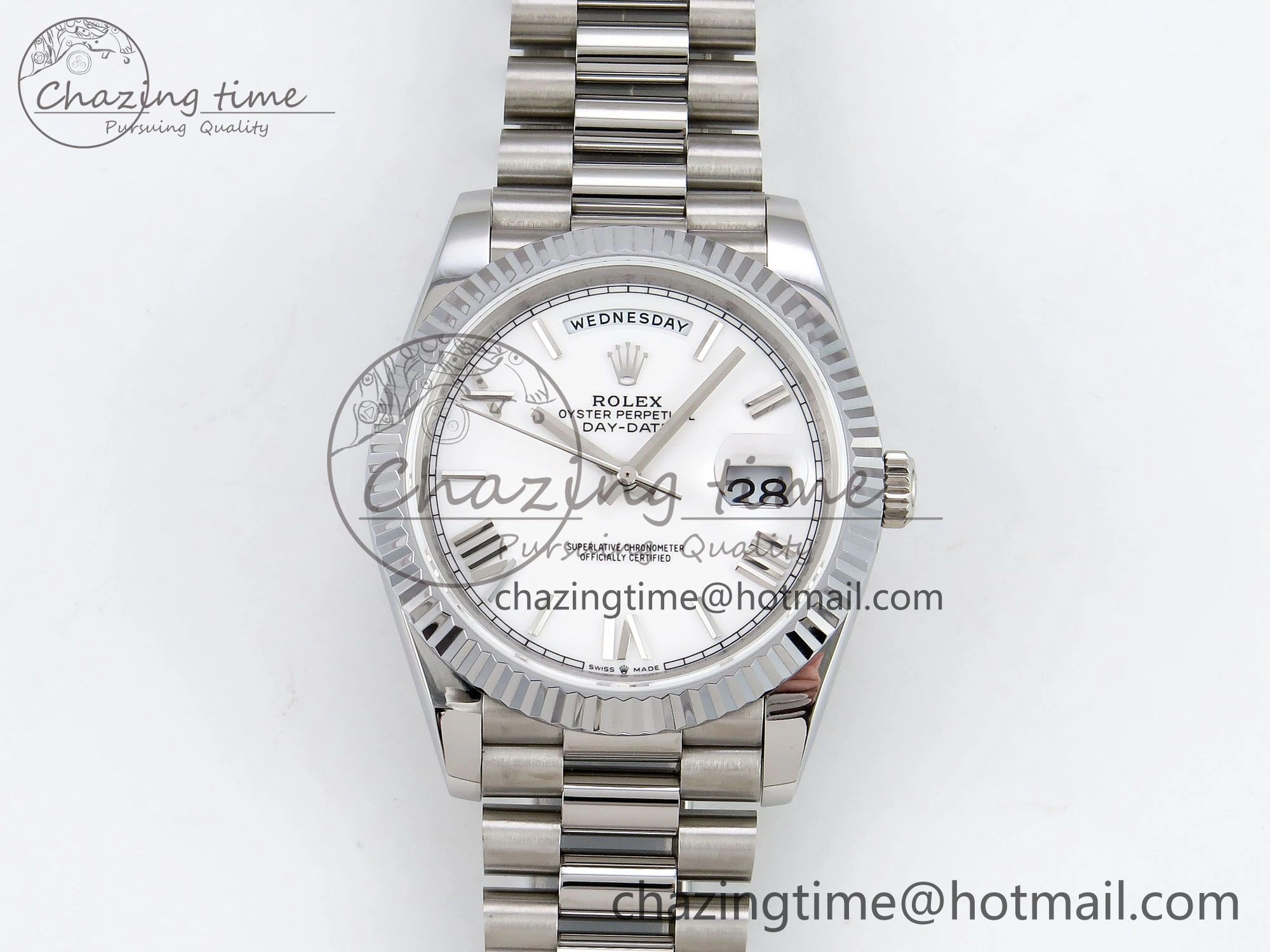 DayDate 40 SS JDF 904L Steel White Big Roman Dial on President Bracelet VR3255 V3 (Gain Weight)