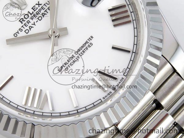 DayDate 40 SS JDF 904L Steel White Big Roman Dial on President Bracelet VR3255 V3 (Gain Weight)