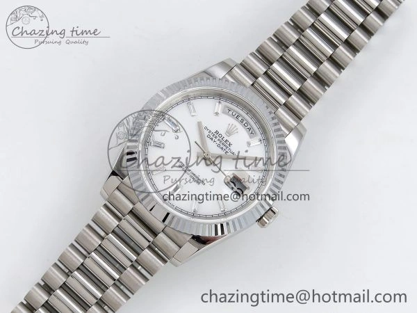 DayDate 40 SS JDF 904L Steel White MOP Crystal Dial on President Bracelet VR3255 V3 (Gain Weight)