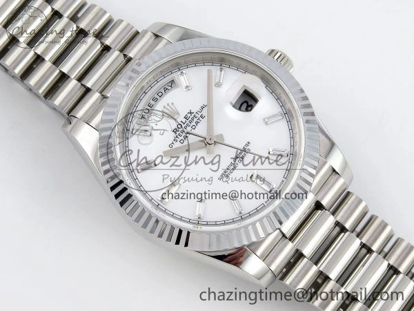 DayDate 40 SS JDF 904L Steel White MOP Crystal Dial on President Bracelet VR3255 V3 (Gain Weight)
